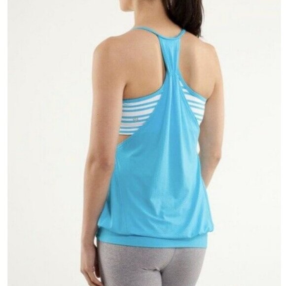 Lululemon No Limit Yoga Tank Built In Bra Blue Twin Striped Top Size 6 - Picture 2 of 11
